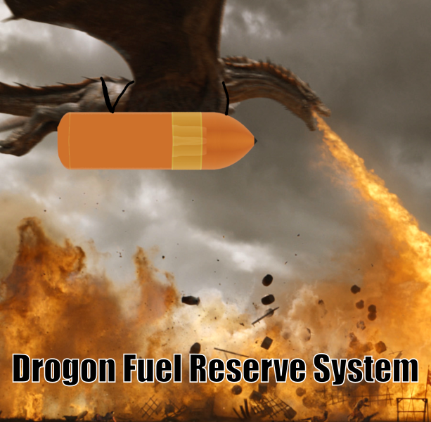 Dragon with large space shuttle fuel tank strapped to it's belly